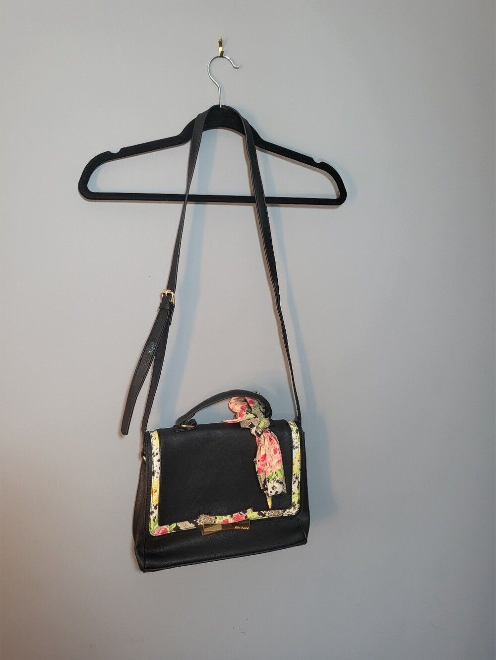 Betsey Johnson XO Ceylon Top Black Floral Trim Crossbody Satchel - Women Bags